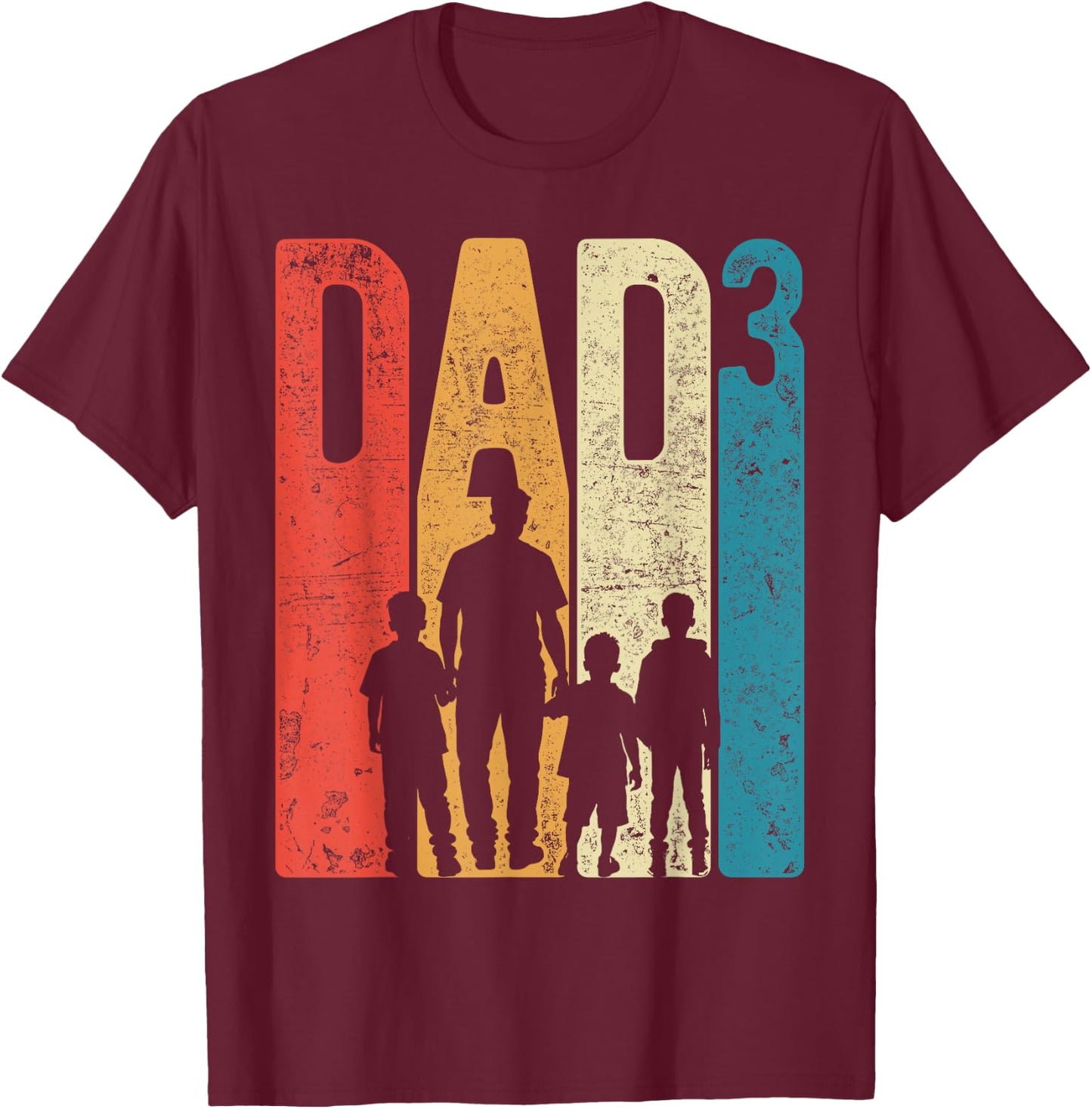 Dad Squared Vatertag Drei Jungen Drei Söhne Vater Retro T-Shirt - T-Shirt | Maroon