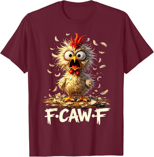 F-Caw-F Rooster Funny Chicken Farm Humor Adult Joke Fawk T-Shirt - T-Shirt | Maroon