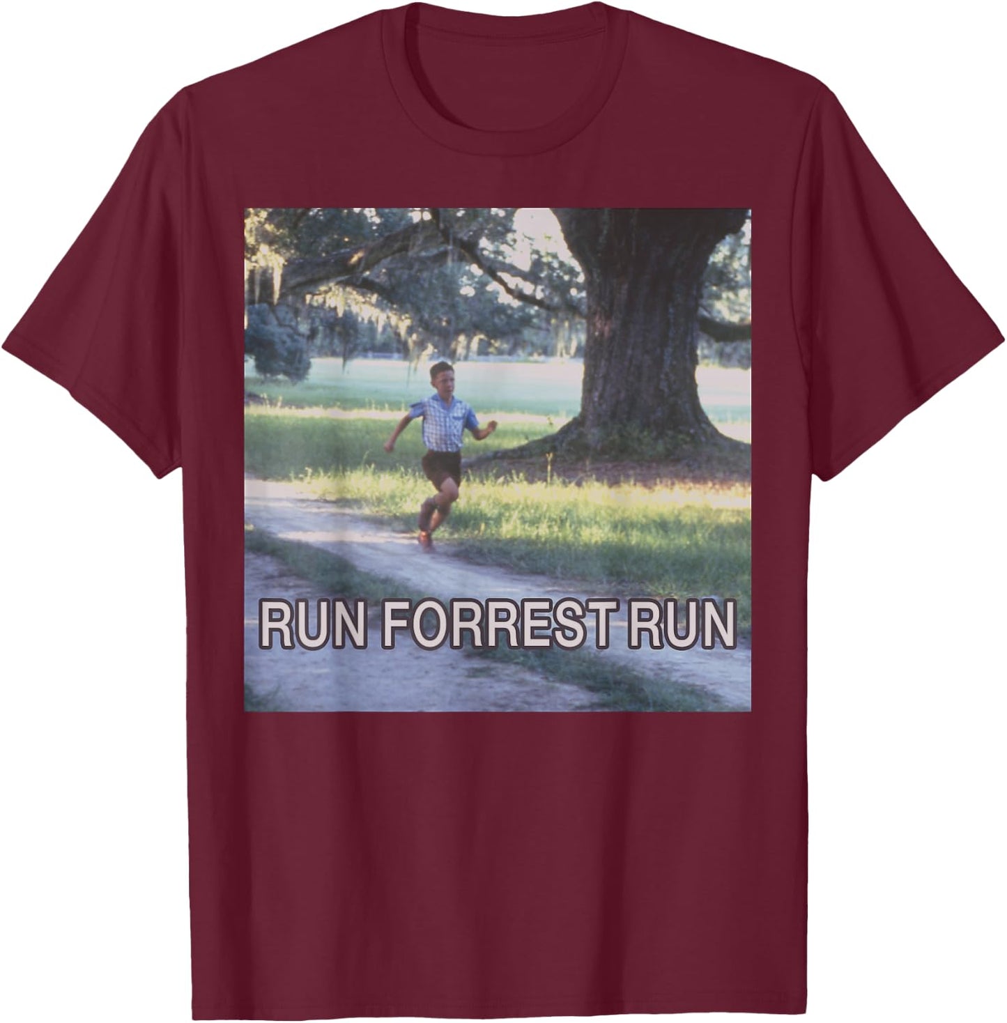 Forrest Gump Run Forrest Run Photo Panel T-Shirt - T-Shirt | Maroon