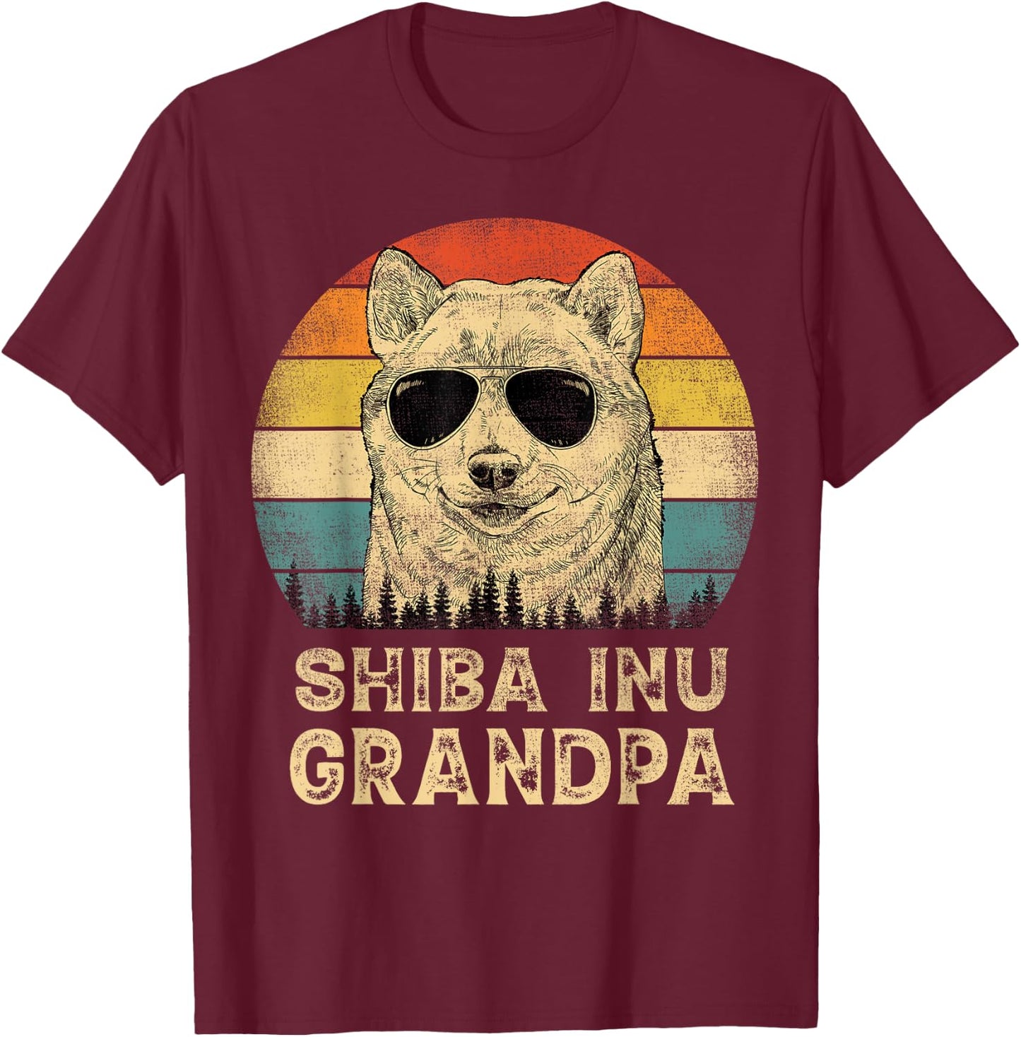 Vintage Shiba Inu Grandpa Dog Lovers Father's Day Men Women T-Shirt - T-Shirt | Maroon