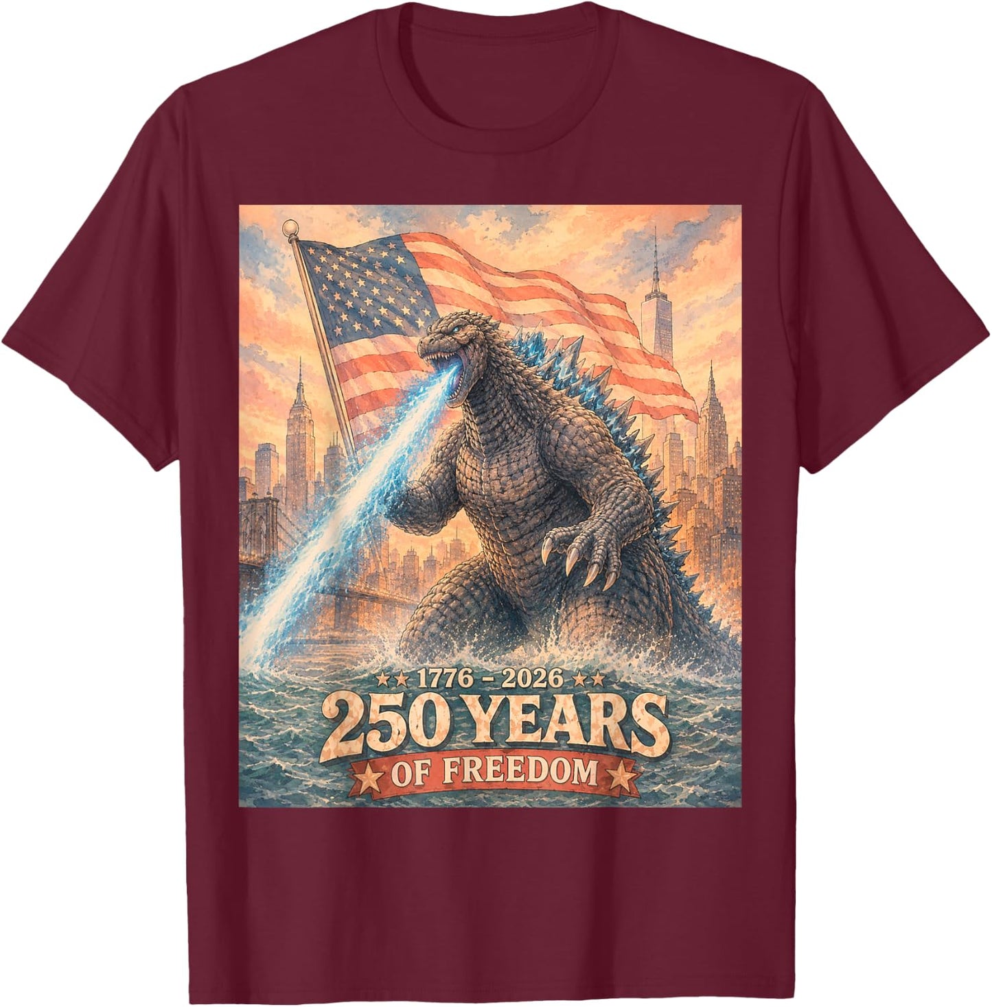 Kaiju Monster Japanese 250th Anniversary America July 2026 T-Shirt - T-Shirt | Maroon