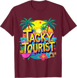 Funny Tourist Shirt & Vintage Hawaiian Accessories -Kids Tacky Tourist - Black, Small, Short Sleeve T-Shirt - T-Shirt | Maroon