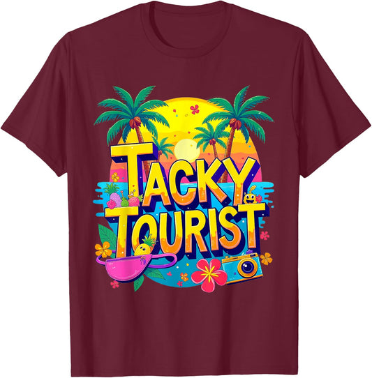 Funny Tourist Shirt & Vintage Hawaiian Accessories -Kids Tacky Tourist - Black, Small, Short Sleeve T-Shirt - T-Shirt | Maroon