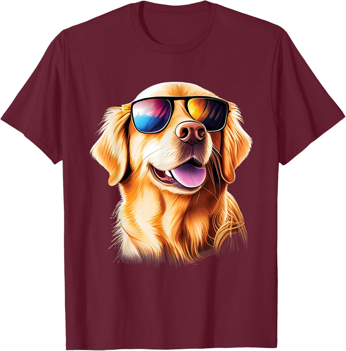 Golden Retriever With Sunglasses - Pet Lover Dog Owner Men Women Girls Kids T-Shirt - T-Shirt | Maroon