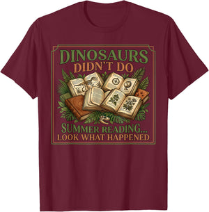 Dinosaurs Didn’t Do Summer Reading Vintage Botanic T-Shirt - T-Shirt | Maroon