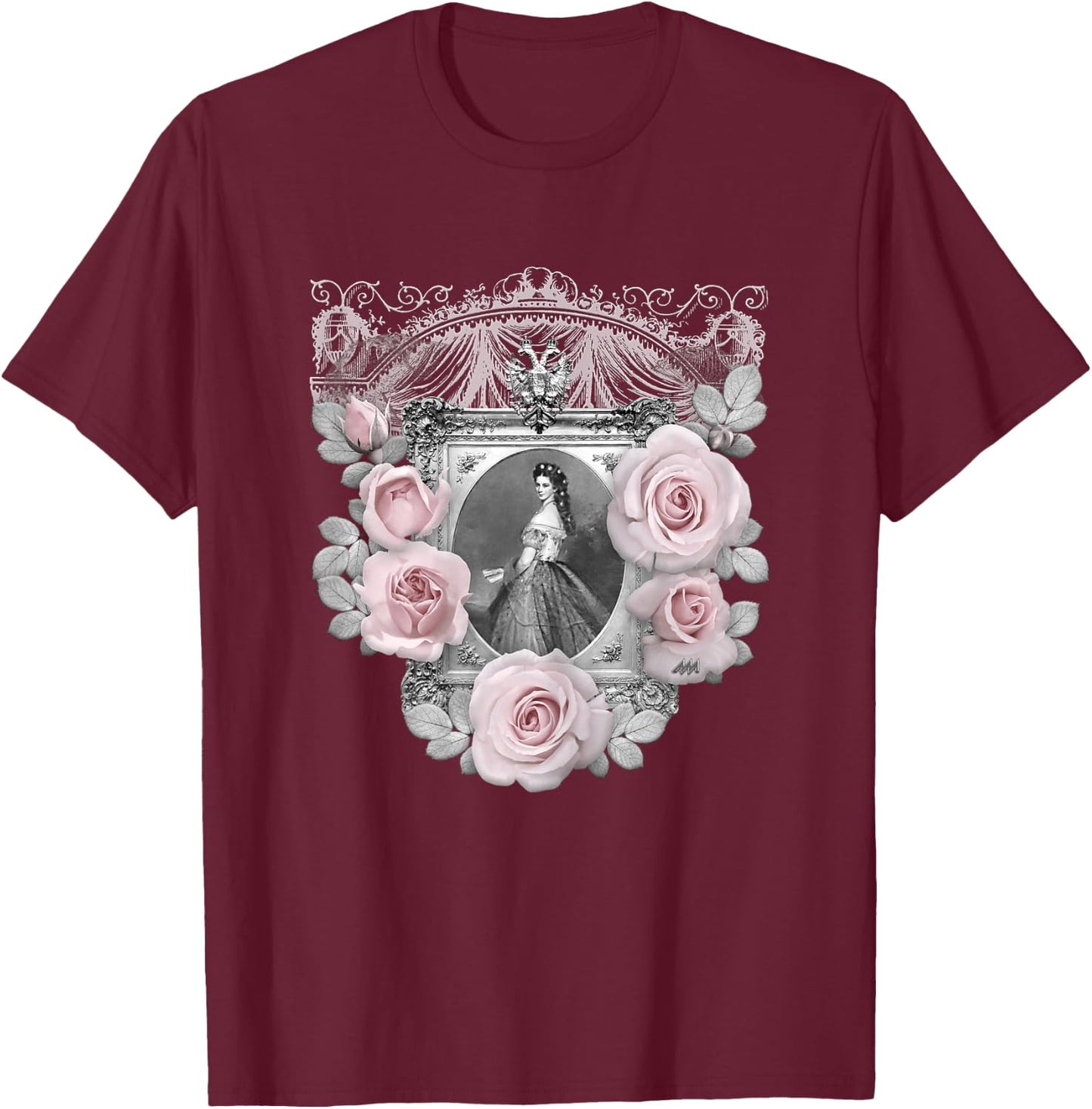Empress Elisabeth of Austria/Sisi - with Roses in Pink T-Shirt - T-Shirt | Maroon