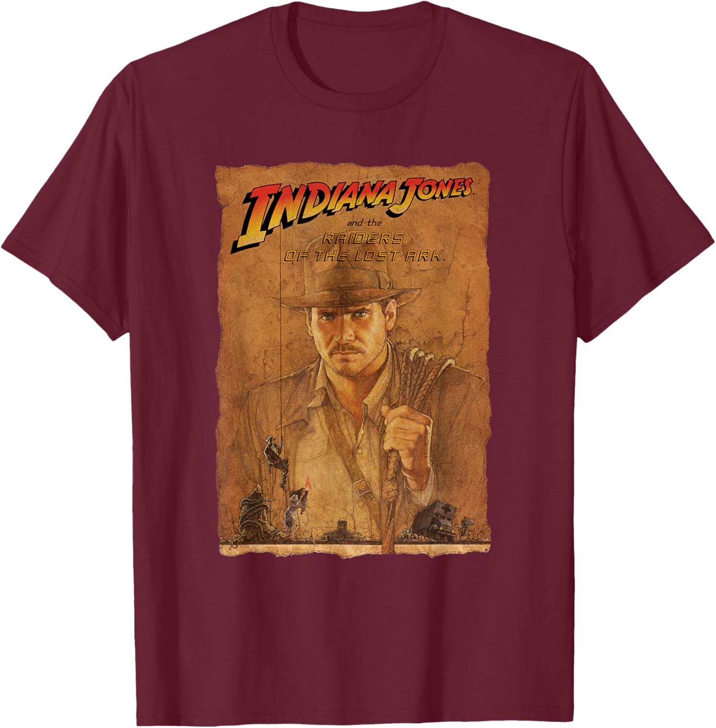 Lucasfilm Indiana Jones Raiders of the Lost Ark Poster Art , black T-Shirt - T-Shirt | Maroon