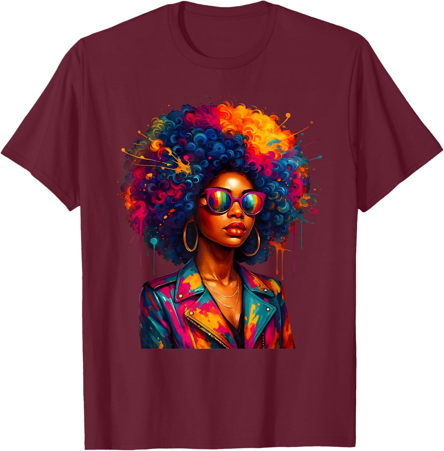 Black Queen Afro African Melanin Dripping Girl Women T-Shirt - T-Shirt | Maroon