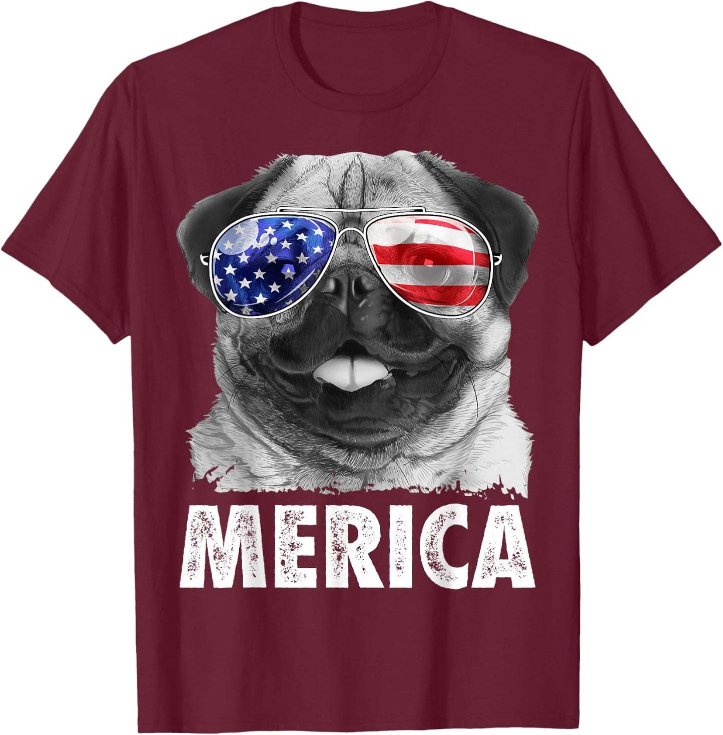 Pug 4th of July Shirts Merica Men Women USA American Flag T-Shirt - T-Shirt | Maroon