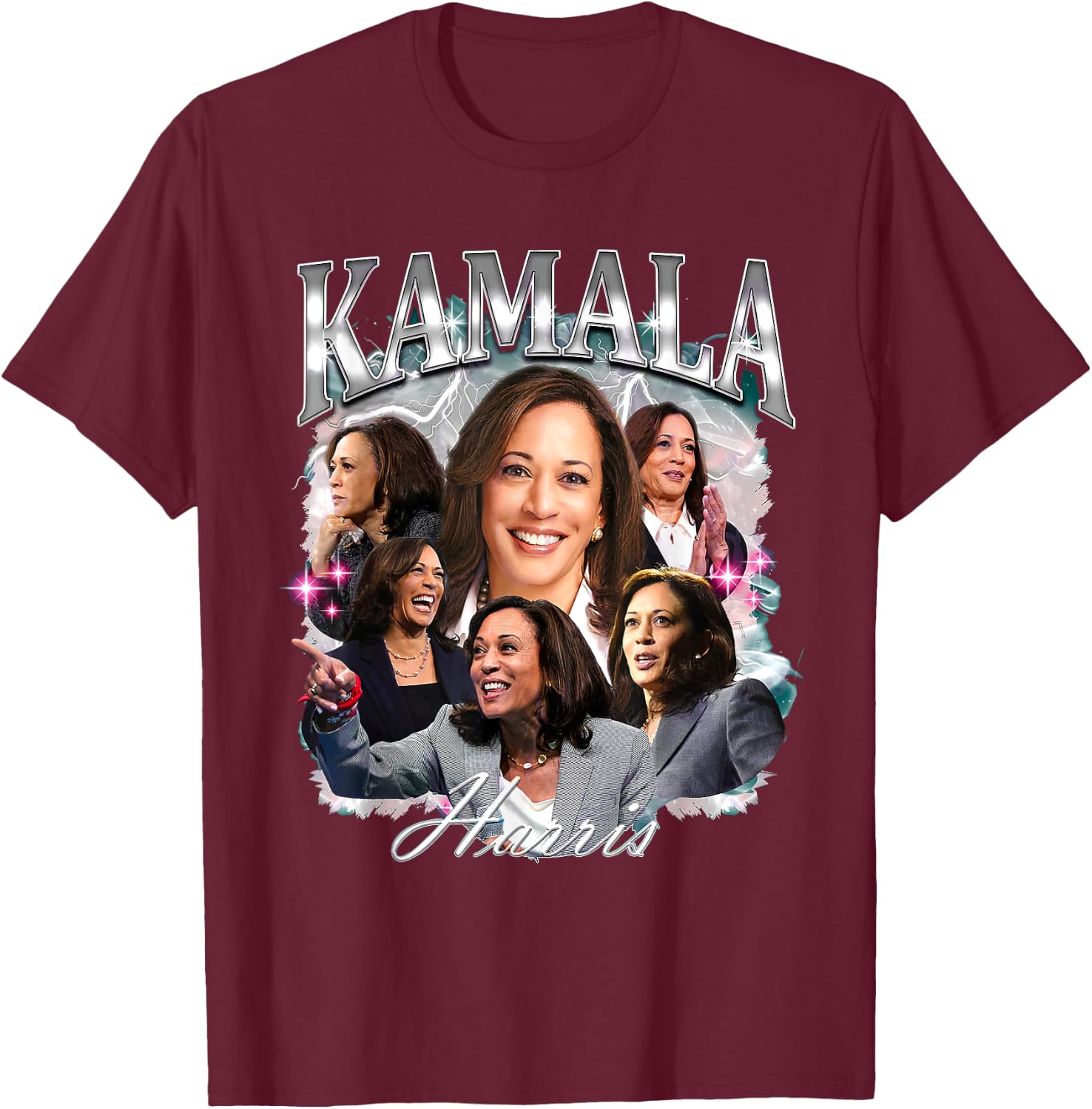 Kamala Harris 2024 For President Pink Bootleg Style T-Shirt - T-Shirt | Maroon