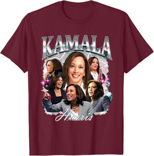 Kamala Harris 2024 For President Pink Bootleg Style T-Shirt - T-Shirt | Maroon