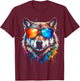 Wolf Sunglasses Colourful Animal Print Design , black T-Shirt - T-Shirt | Maroon