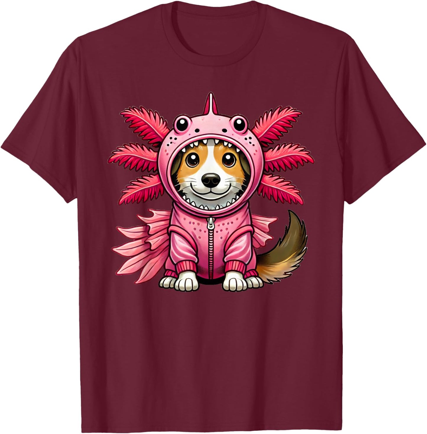 Kawaii Dog Puppy Axolotl Costume T-Shirt - T-Shirt | Maroon