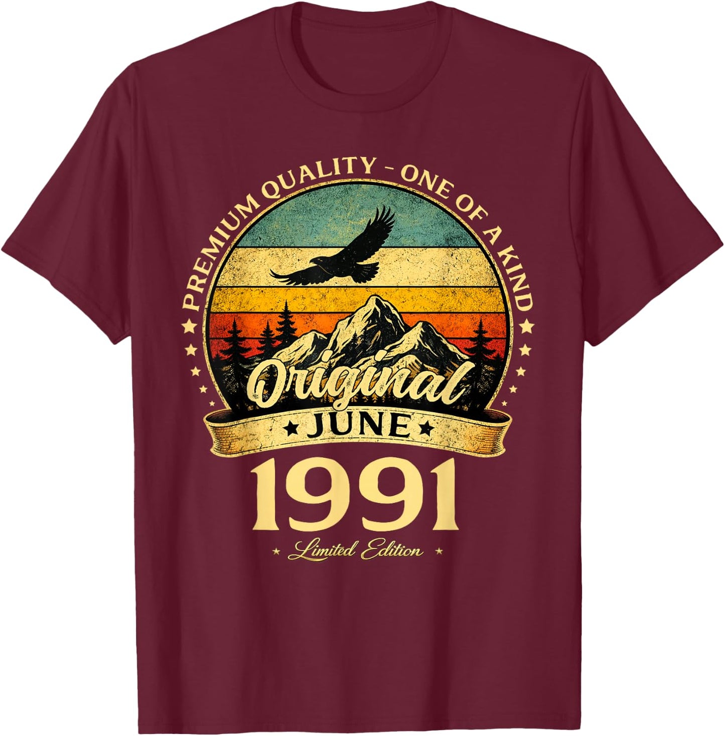 35 Ans Anniversaire Homme Cadeau Juin 1991 Vintage T-Shirt - T-Shirt | Maroon