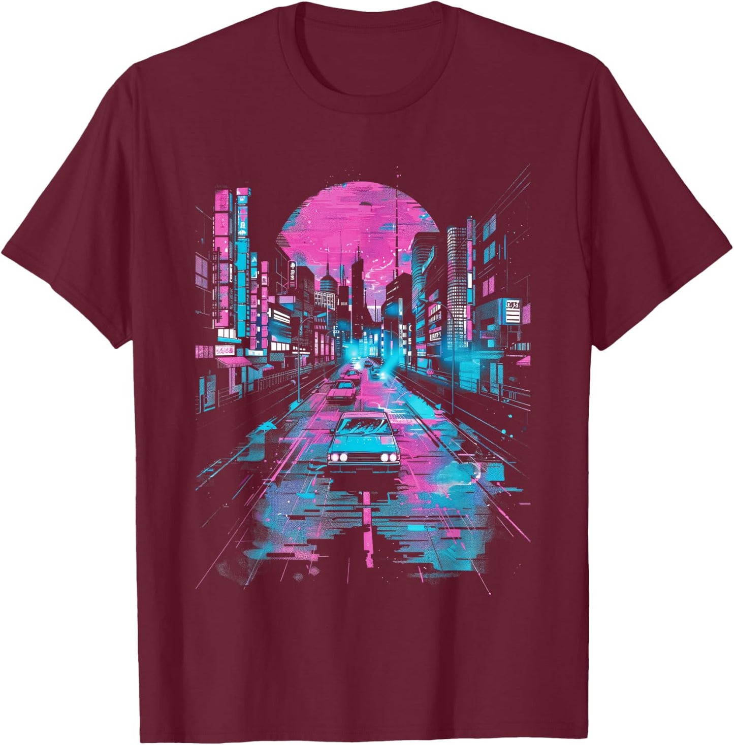 Vaporwave Tokyo Lofi Abstract City Lights T-Shirt - T-Shirt | Maroon