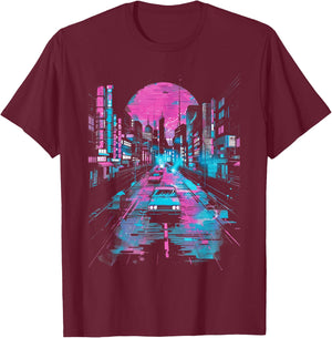 Vaporwave Tokyo Lofi Abstract City Lights T-Shirt - T-Shirt | Maroon