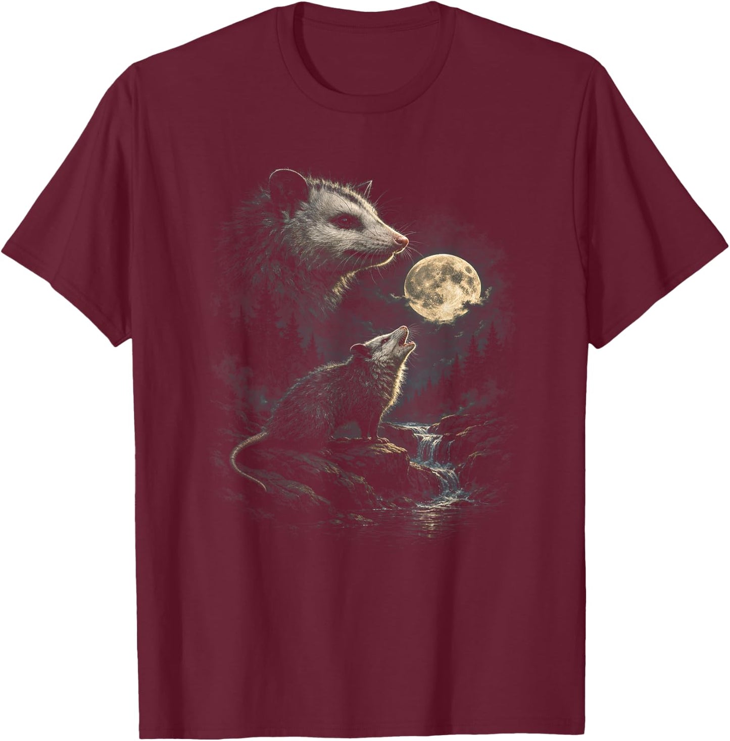 Opossum Howling at The Moon Vintage Opossum Animal Art T-Shirt - T-Shirt | Maroon