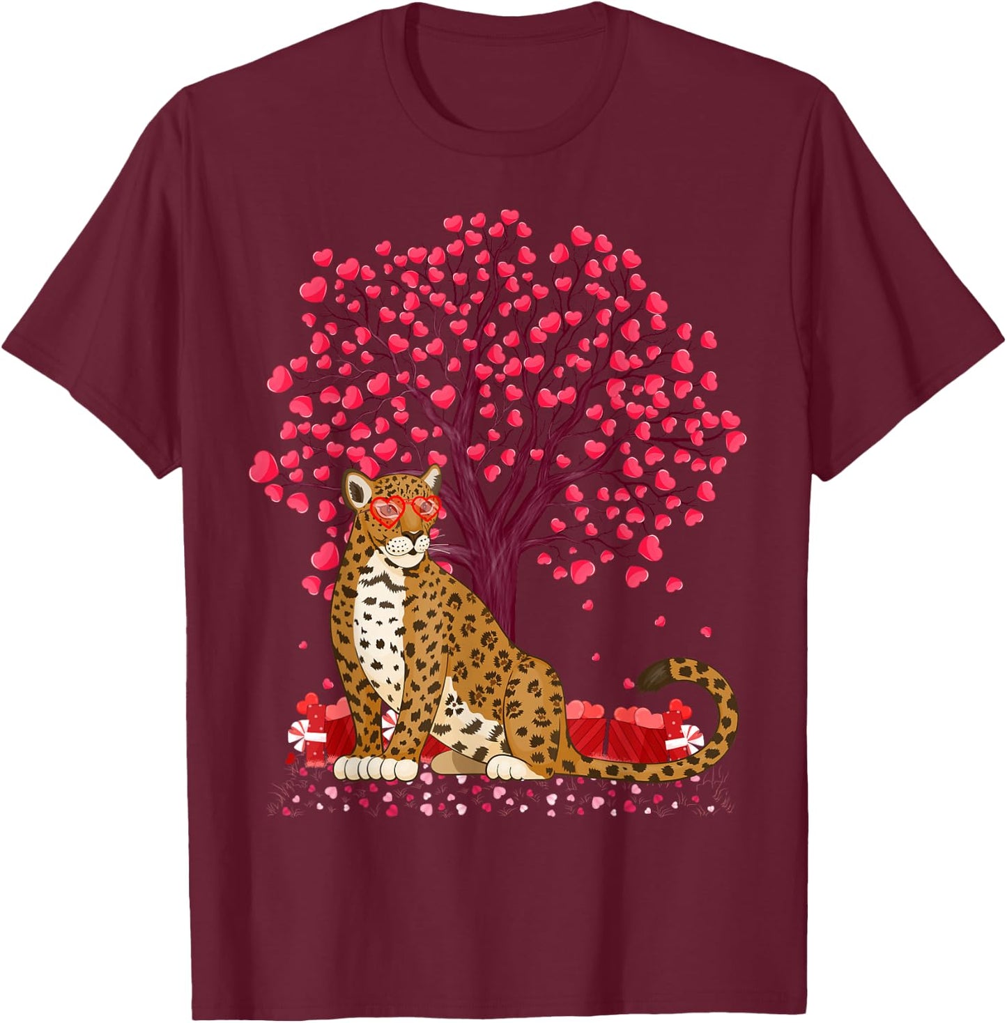 Jaguar Lover Heart Tree Jaguar Valentine's Day T-Shirt - T-Shirt | Maroon