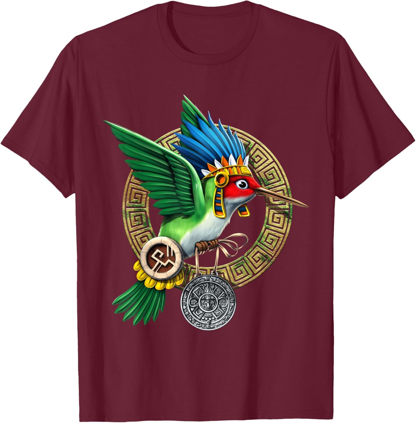 Aztec God Huitzilopochtli Hummingbird Mayan Colibri Bird T-Shirt - T-Shirt | Maroon
