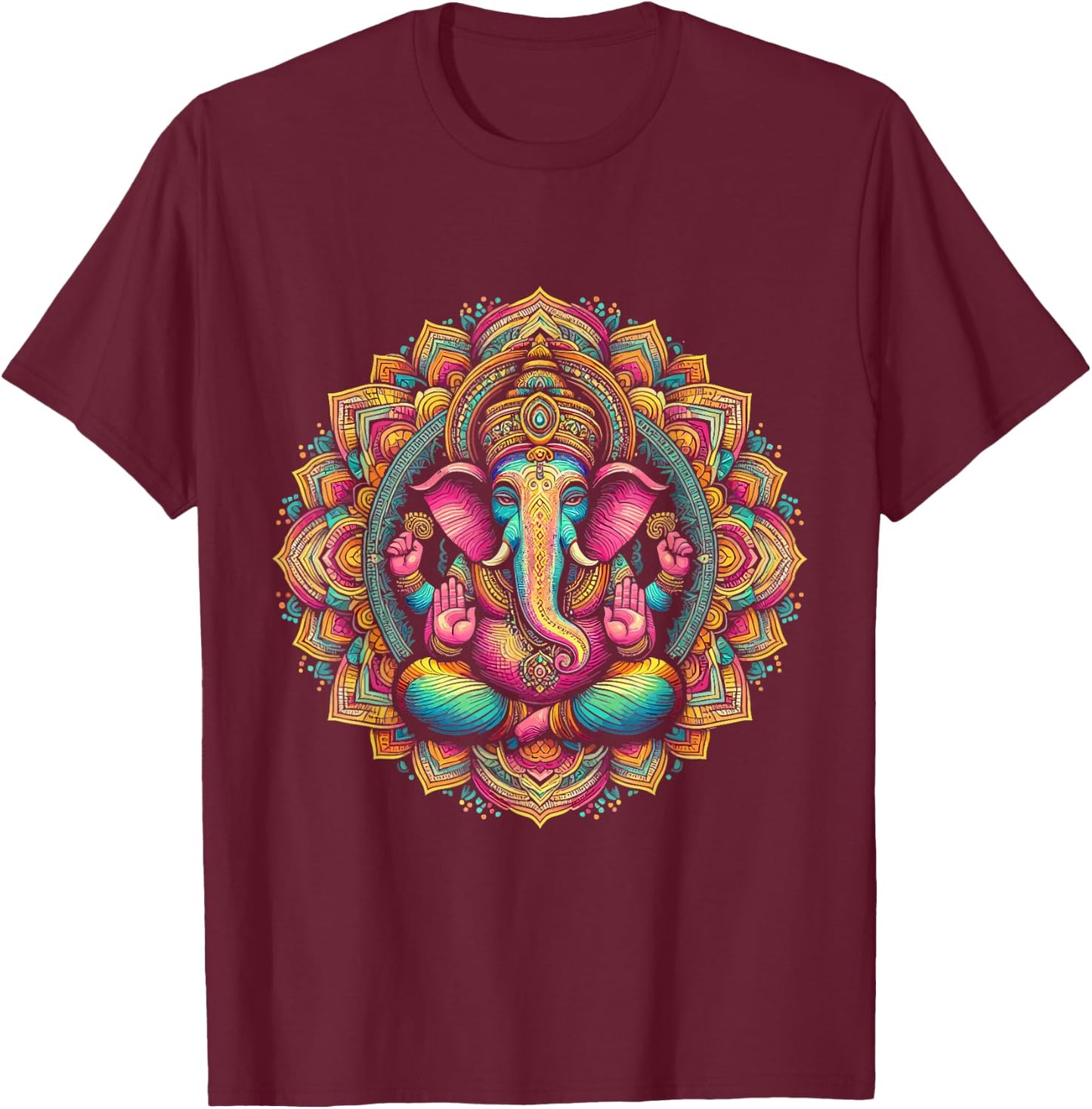 Ganesh Symbol Yoga Hindu Elephant God Ganesh Puja , Black, S T-Shirt - T-Shirt | Maroon