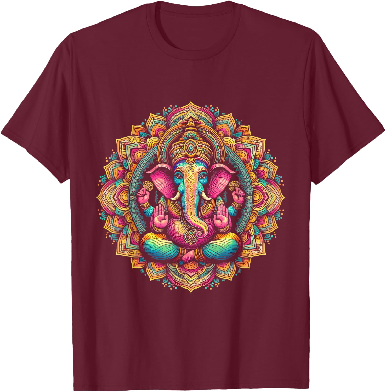 Ganesh Symbol Yoga Hindu Elephant God Ganesh Puja , Black, S T-Shirt - T-Shirt | Maroon