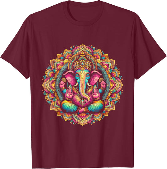 Ganesh Symbol Yoga Hindu Elephant God Ganesh Puja , Black, S T-Shirt - T-Shirt | Maroon