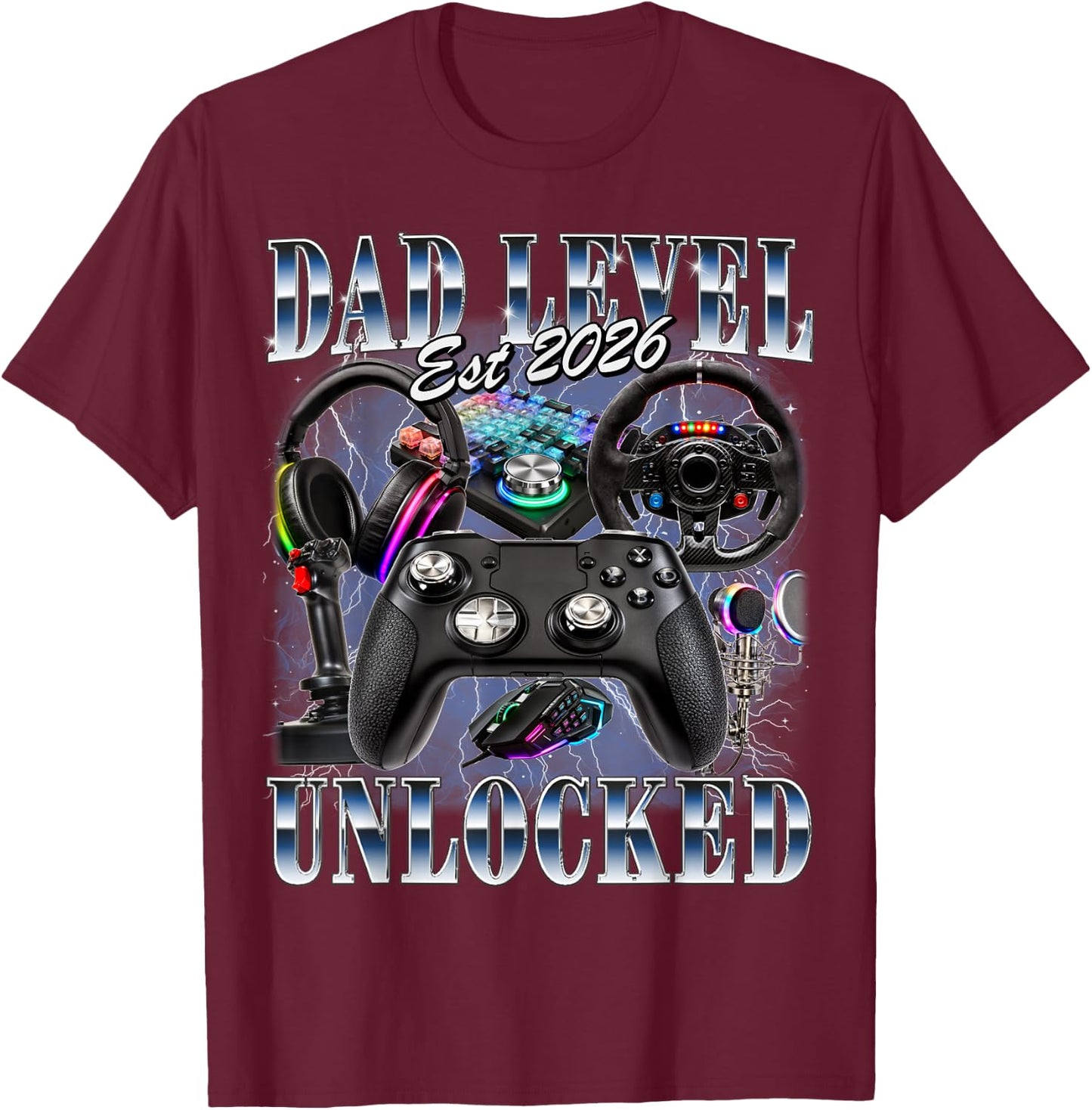 Dad Level Unlocked Est 2026 Gamer First Time Daddy to Be T-Shirt - T-Shirt | Maroon