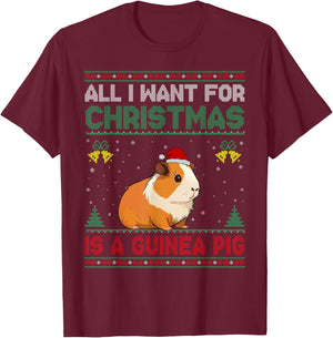 All I Want For Christmas Is A Guinea Pig Ugly Sweater T-Shirt - T-Shirt | Maroon