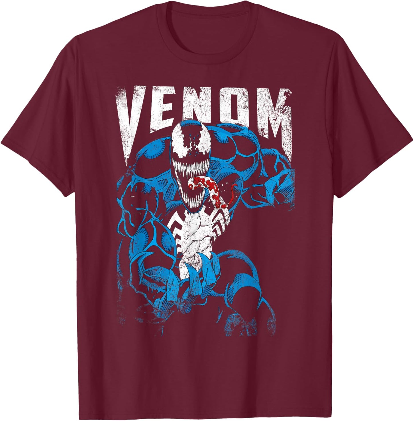 Marvel Venom Bloody Tongue Out Distressed Small T-Shirt - T-Shirt | Maroon