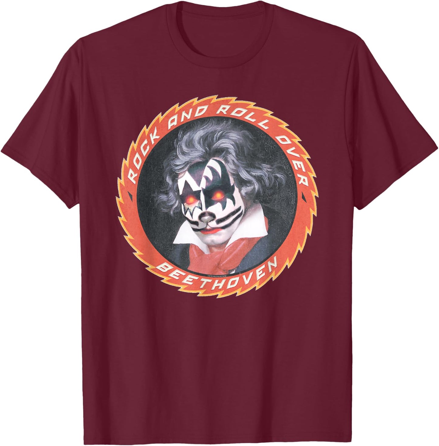 KISS Beethoven , Black, Small, -Adults, Short Sleeve, , Classic Fit, Cotton 65% Polyester 35% T-Shirt - T-Shirt | Maroon