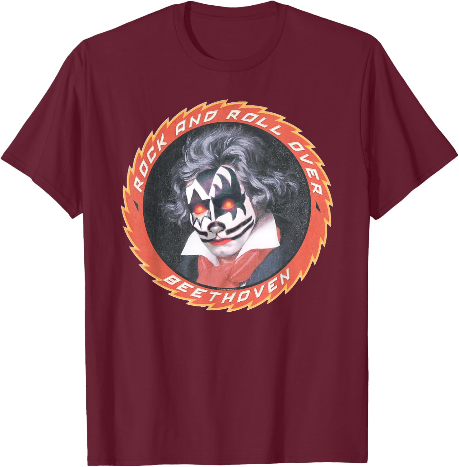 KISS Beethoven , Black, Small, -Adults, Short Sleeve, , Classic Fit, Cotton 65% Polyester 35% T-Shirt - T-Shirt | Maroon