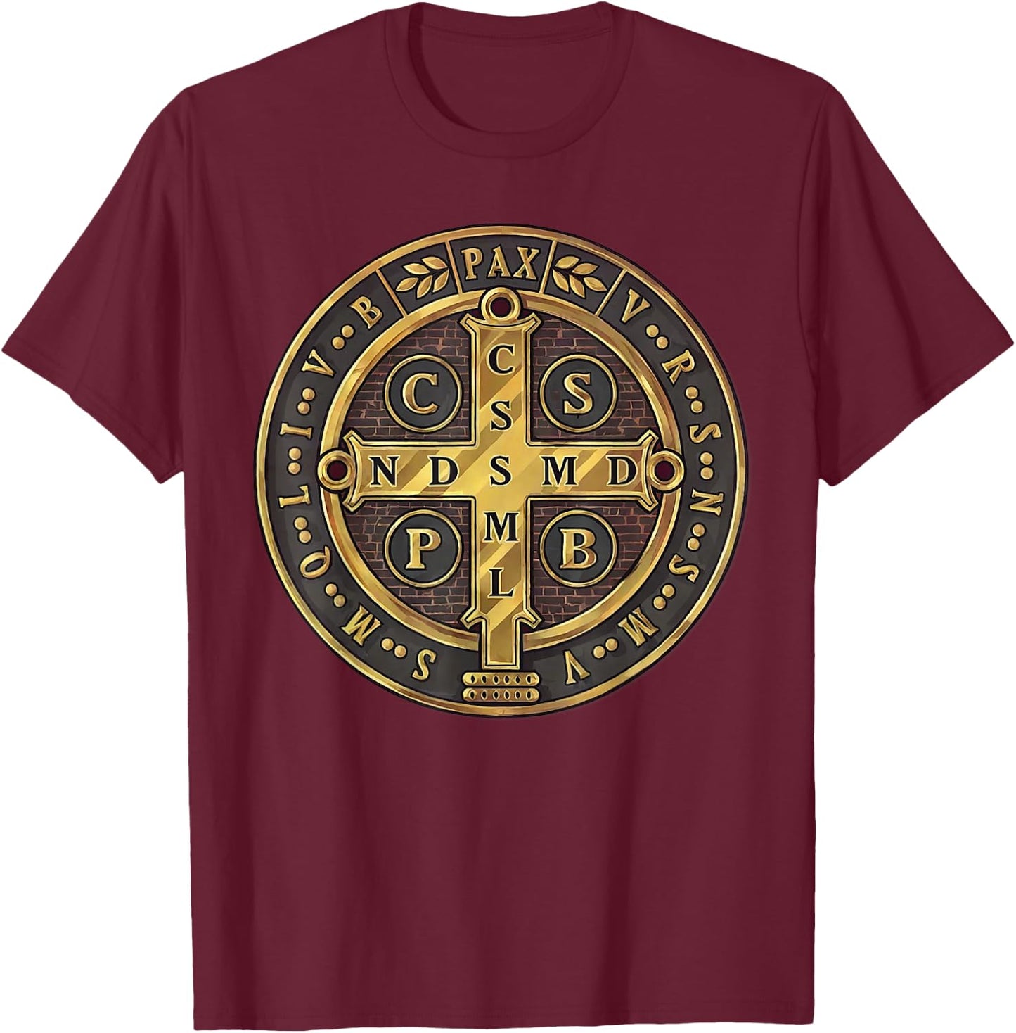 Catholic Saint Benedict Medal T-Shirt - T-Shirt | Maroon