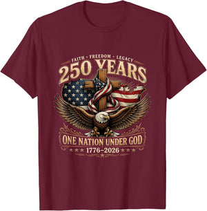 Vintage 250 Years One Nation Under God 1776-2026 4th of July T-Shirt - T-Shirt | Maroon