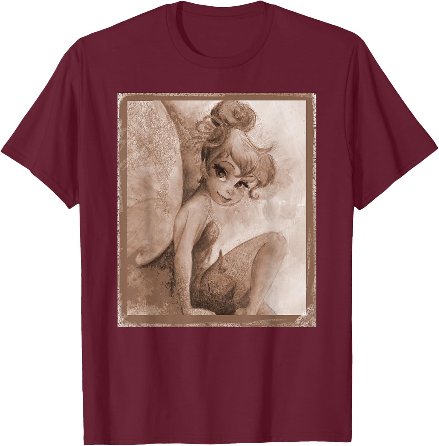 Tinkerbell Nostalgie Kunstwerk T-Shirt - T-Shirt | Maroon