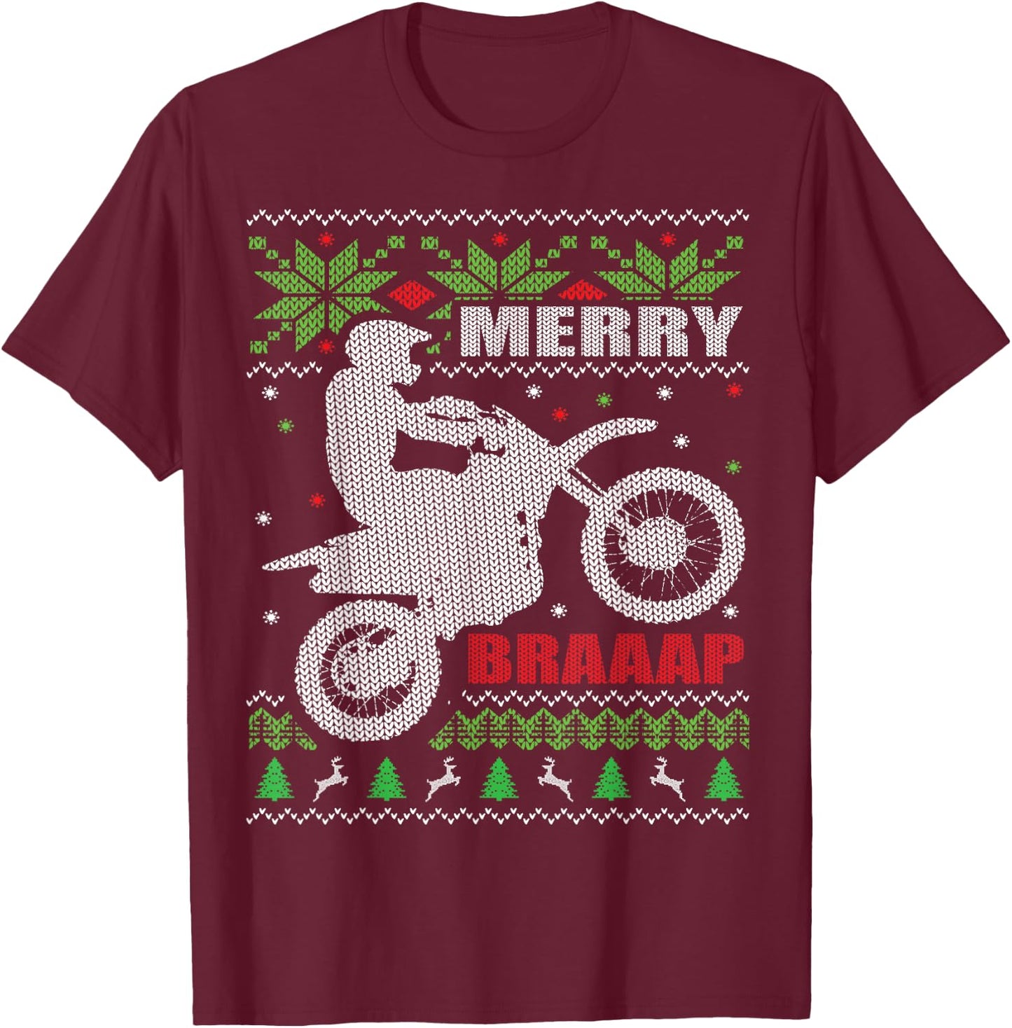 Dirt Bike Ugly Christmas Style Motocross Gift T-Shirt - T-Shirt | Maroon