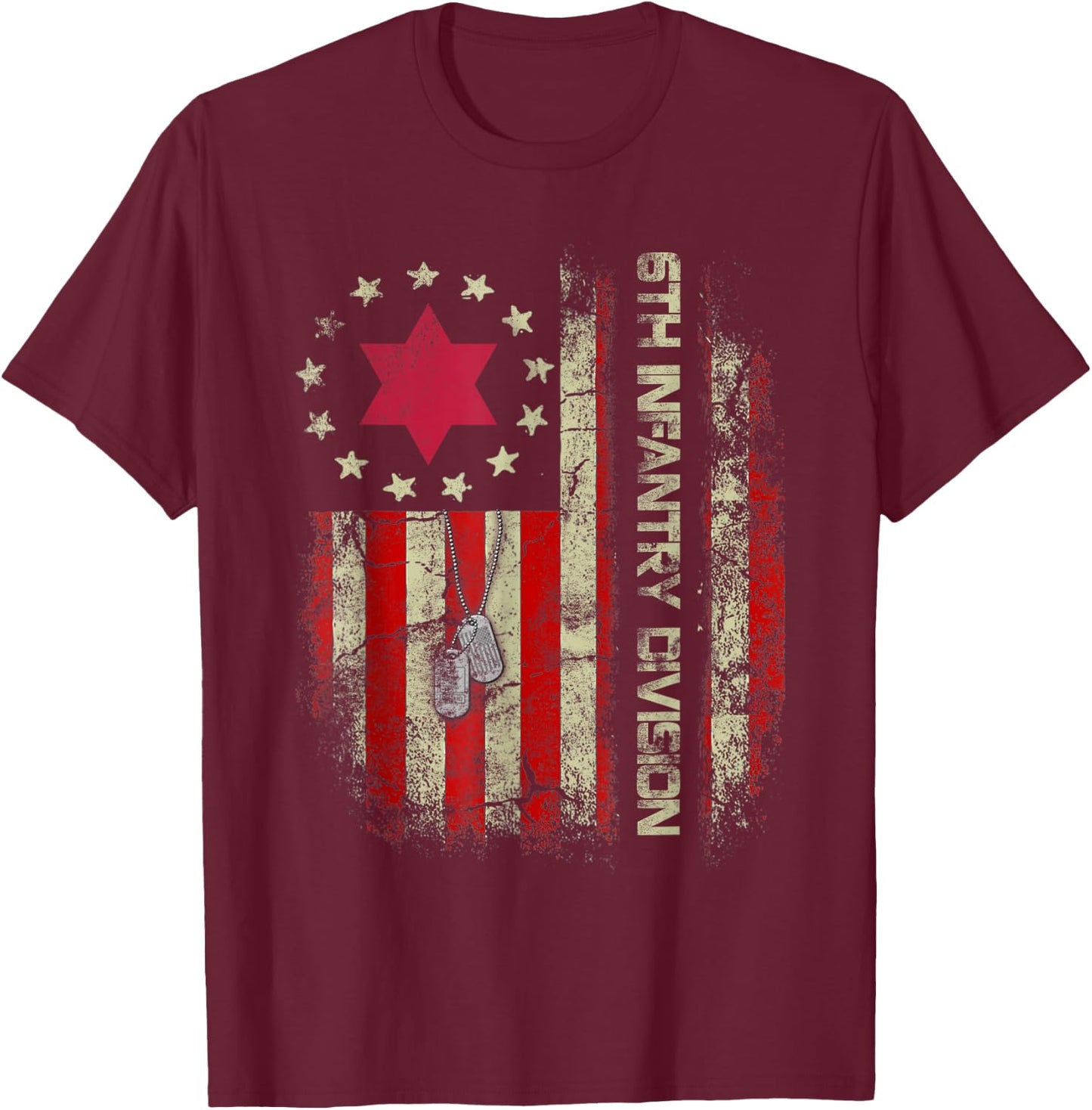 6th Infantry Division Veteran USA Flag Military Veterans Day T-Shirt - T-Shirt | Maroon