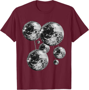 Black and White Disco Ball Pattern 70s 80s Retro Vintage , black T-Shirt - T-Shirt | Maroon