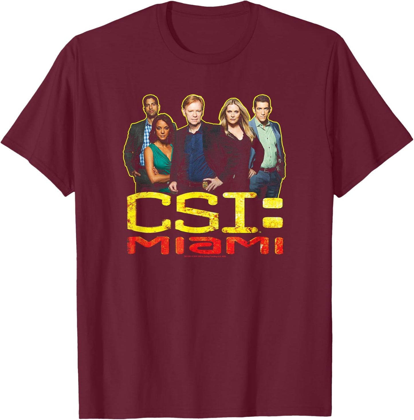 CSI: Miami The Cast In Black , black, s T-Shirt - T-Shirt | Maroon