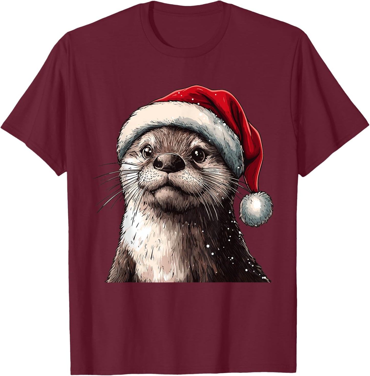 Funny Xmas Otter Lovers Christmas Pajama Otter Santa Hat T-Shirt - T-Shirt | Maroon
