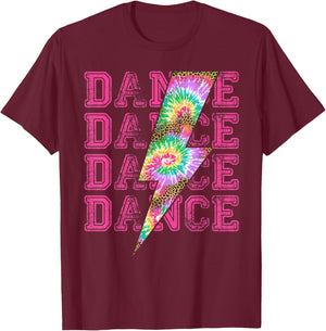 Dance Lightning Bolt Tie Dye Leopard Stacked Dancer T-Shirt - T-Shirt | Maroon