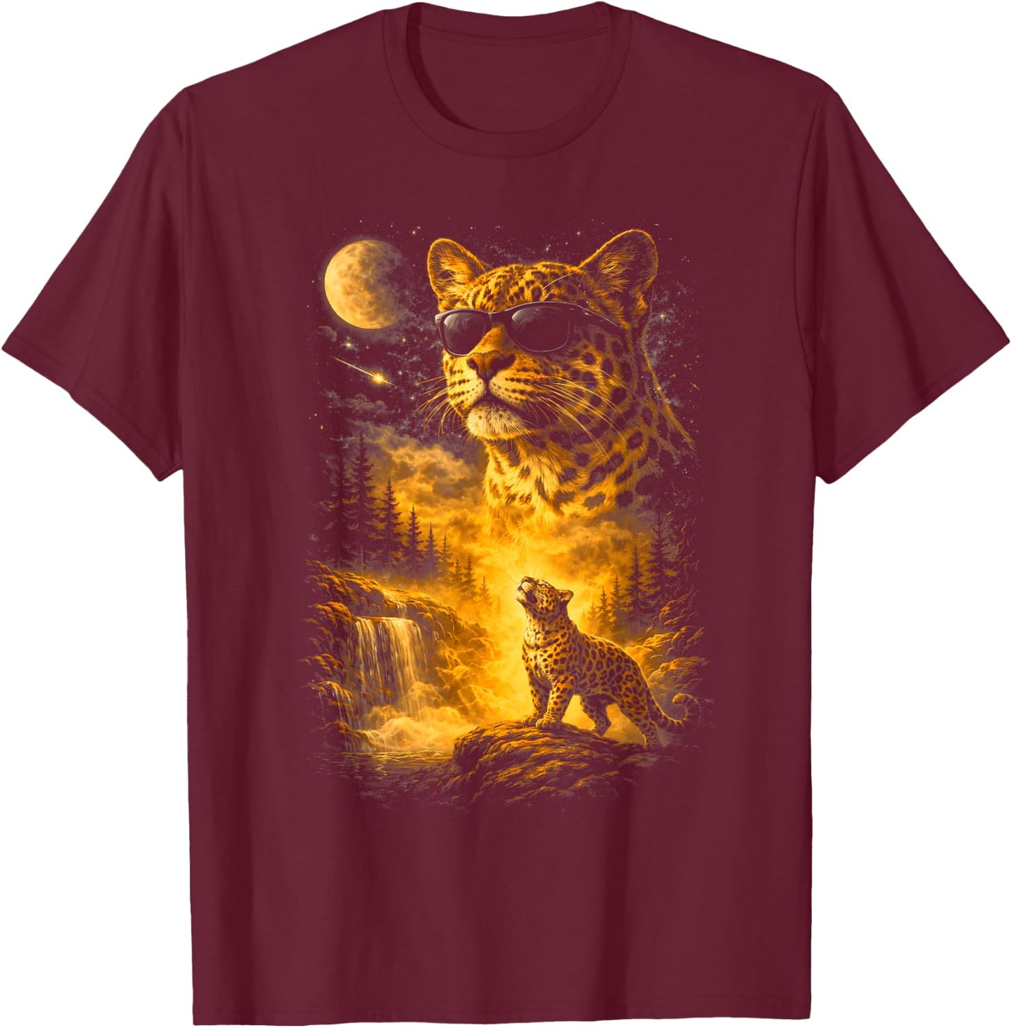 Cheetah Howling to The Moon Meme 90s Animal Print Graphic T-Shirt - T-Shirt | Maroon