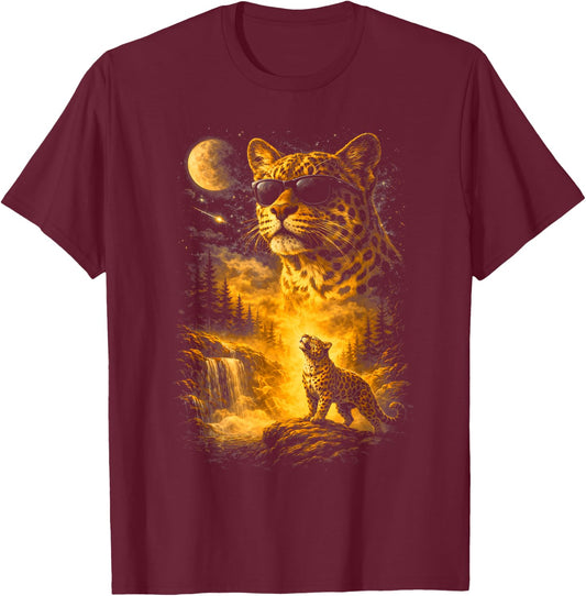 Cheetah Howling to The Moon Meme 90s Animal Print Graphic T-Shirt - T-Shirt | Maroon