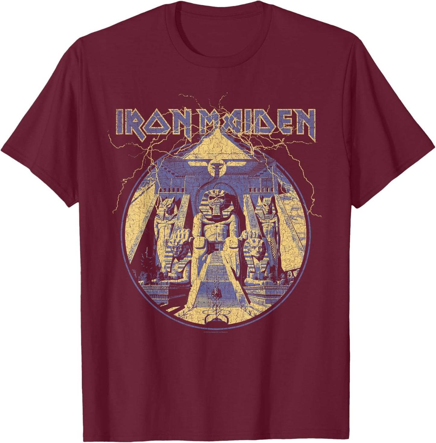Iron Maiden Lightning Circle Black T-Shirt - T-Shirt | Maroon