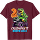 2nd Birthday Monster Truck Dinosaur Party Boys Rawr I'm 2 T-Shirt - T-Shirt | Maroon