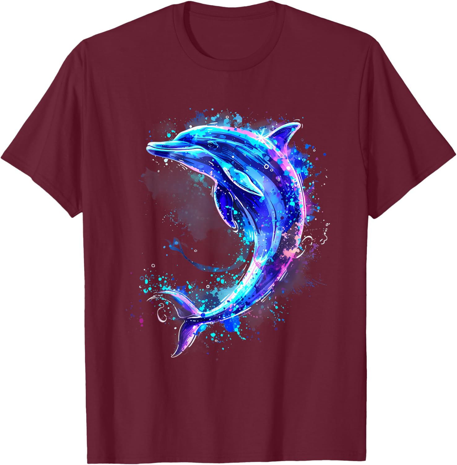 Dolphin Sea Ocean Dolphin Artwork Ocean Sea Animal Lover , black T-Shirt - T-Shirt | Maroon