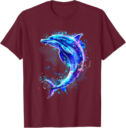 Dolphin Sea Ocean Dolphin Artwork Ocean Sea Animal Lover , black T-Shirt - T-Shirt | Maroon