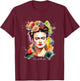 Frida Kahlo - Damen Schwarz V-Ausschnitt Kurzarm Small EU 16.5 T-Shirt - T-Shirt | Maroon