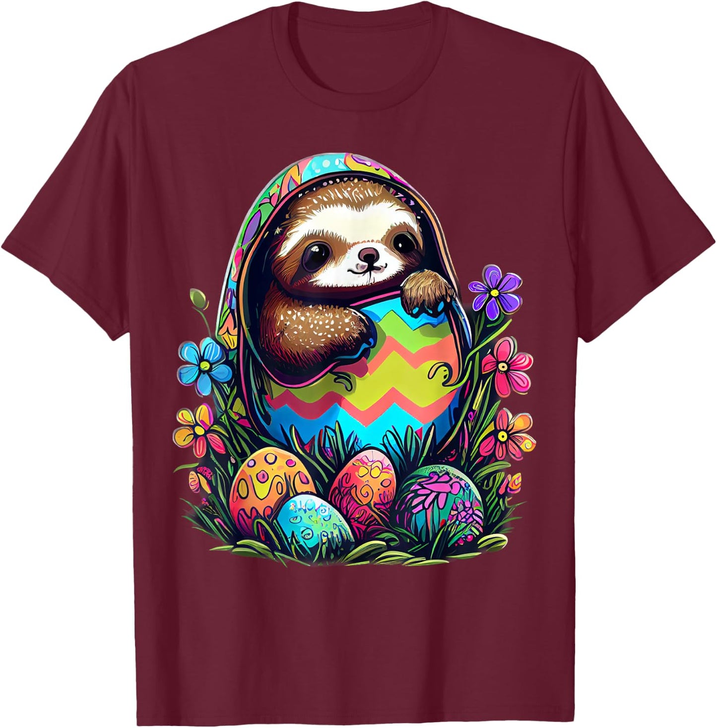 Cute and colorful Easter Art with charming Sloth T-Shirt - T-Shirt | Maroon