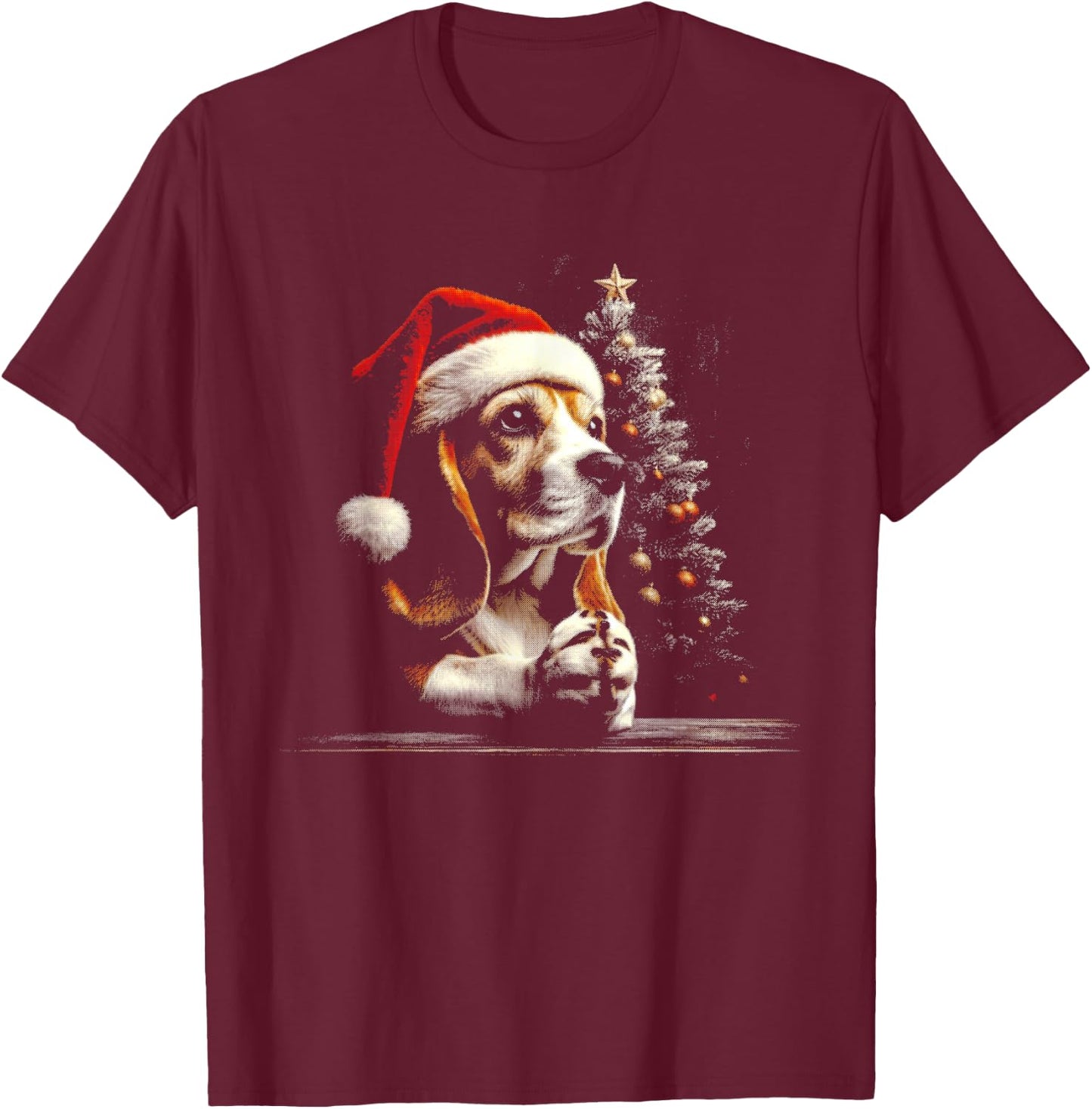 Beagle Santa Hat - Funny Cute Dog Xmas Christmas Lover T-Shirt - T-Shirt | Maroon