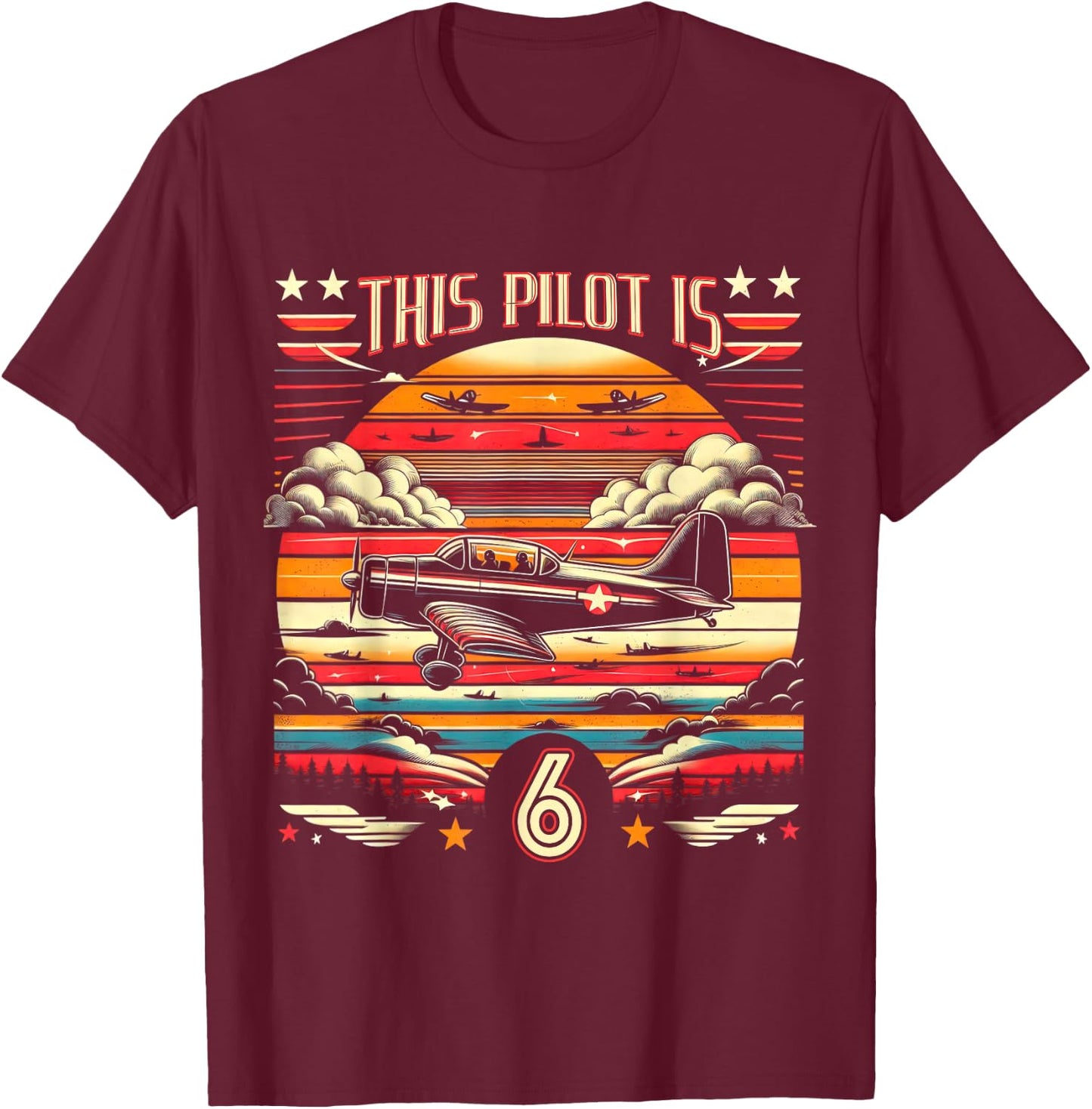 Toddler 6 Year Old Airplane Pilot 6th Birthday Aviation T-Shirt - T-Shirt | Maroon
